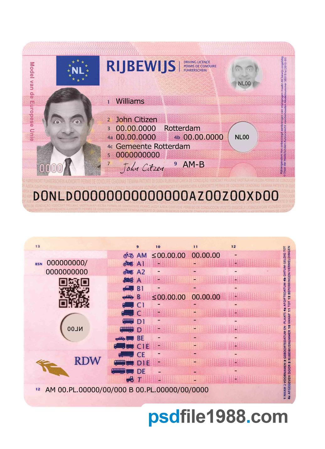 Netherlands Driving License 2014-Present